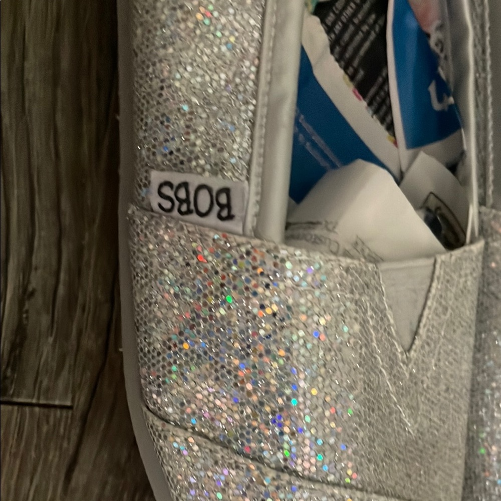 Skechers BOBS Glittery Silver Slip-Ons - Picture 4 of 6